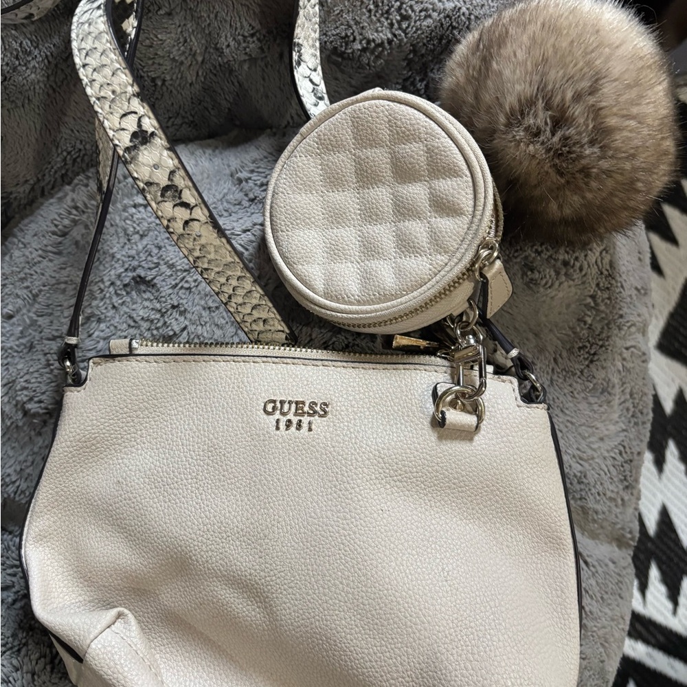 Guess Cream Crossbody Bag with Snake Print Strap